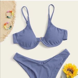 Rib Underwire High Leg Bikini Swimsuit